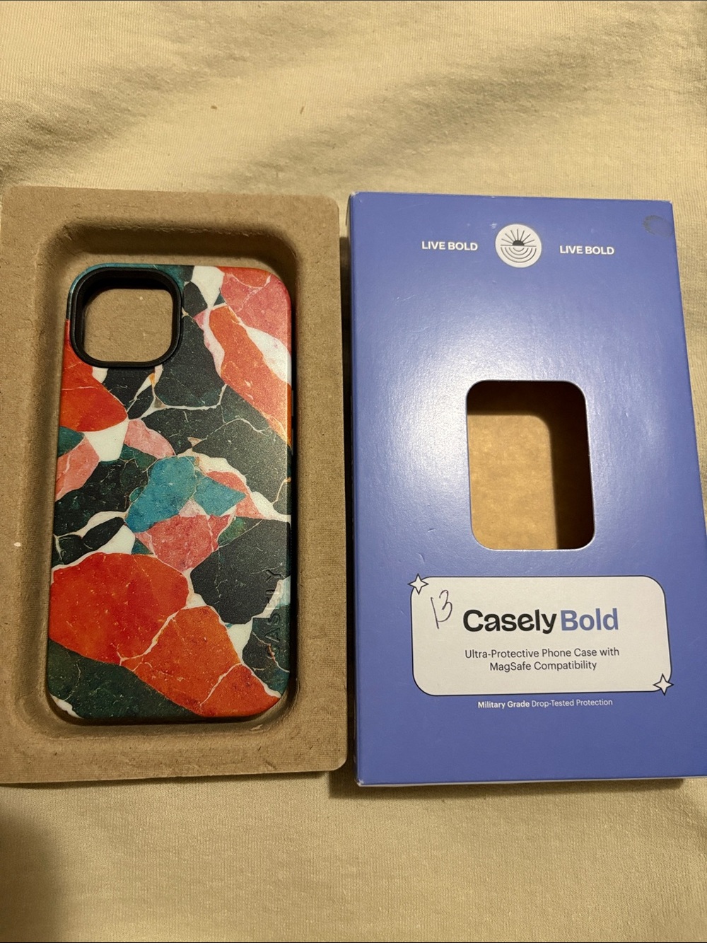 CaselyBold Marble Pattern Protective Phone Case — Red & Teal
